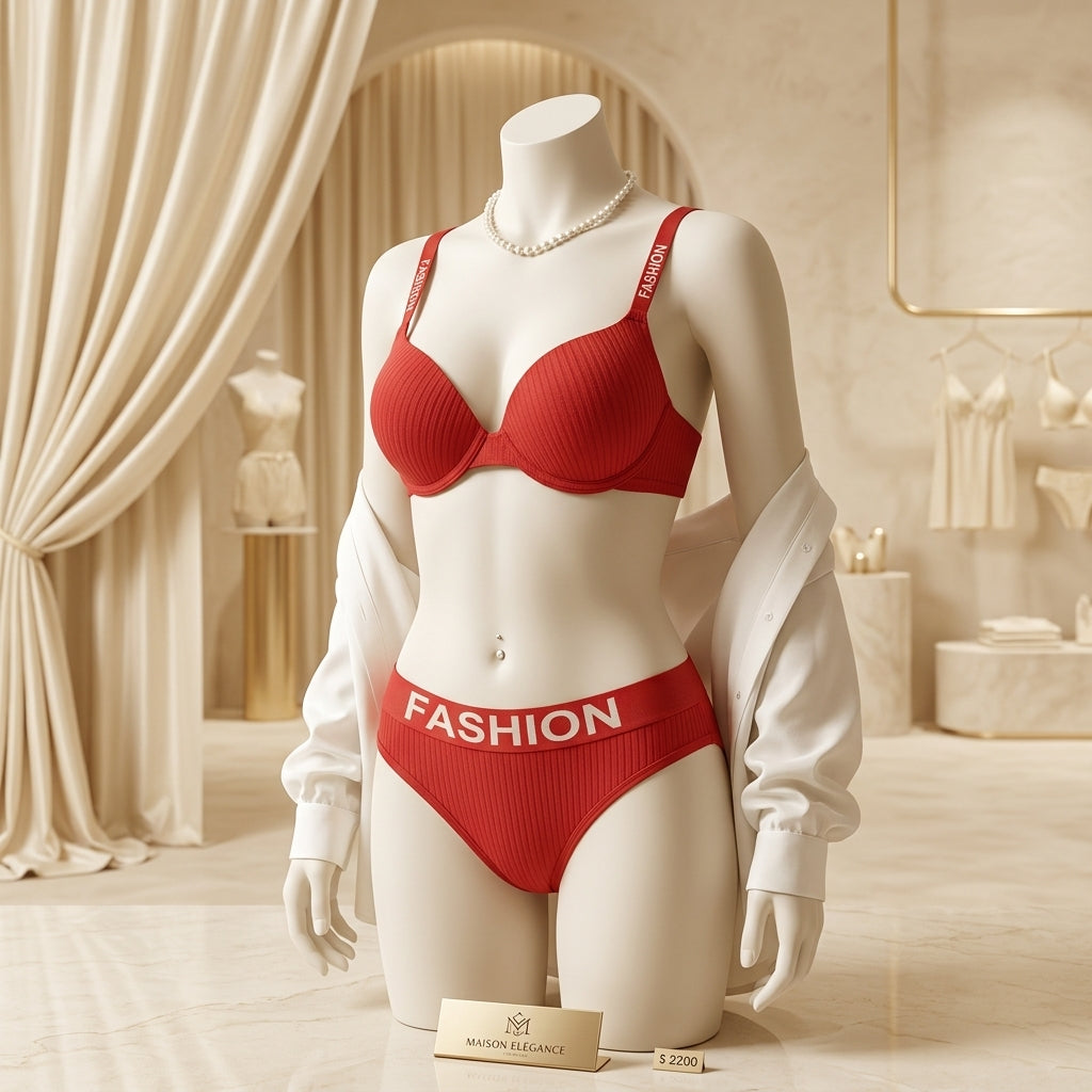 Sporty Logo-Band Ribbed Push-Up Bra Set