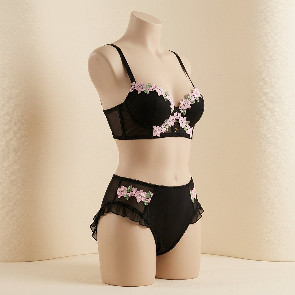 Elegant Floral Lace Push-Up Bra Set