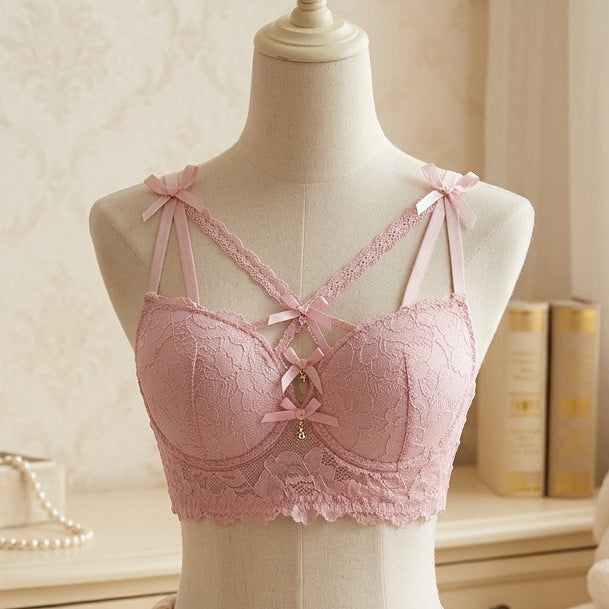 Romantic Lace Front-Cross Push-Up Bra Set