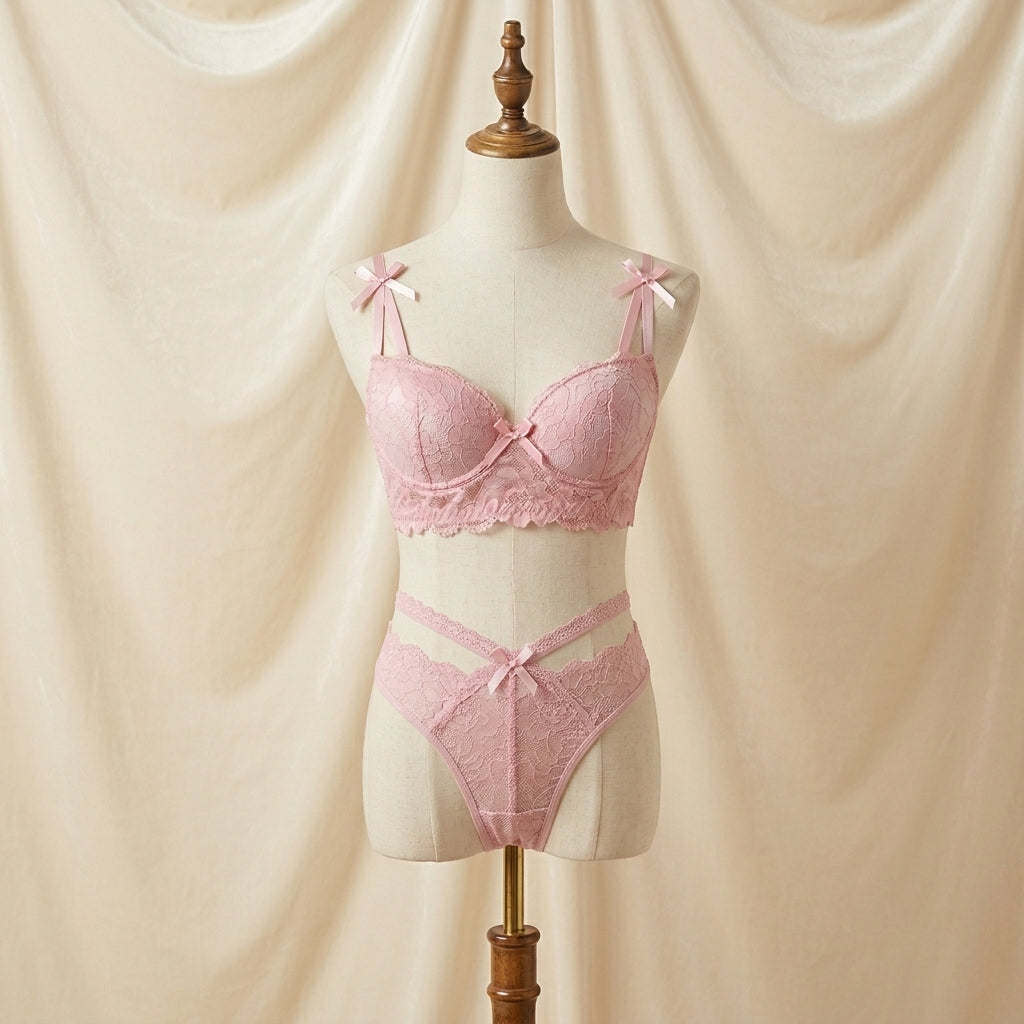 Romantic Lace Front-Cross Push-Up Bra Set