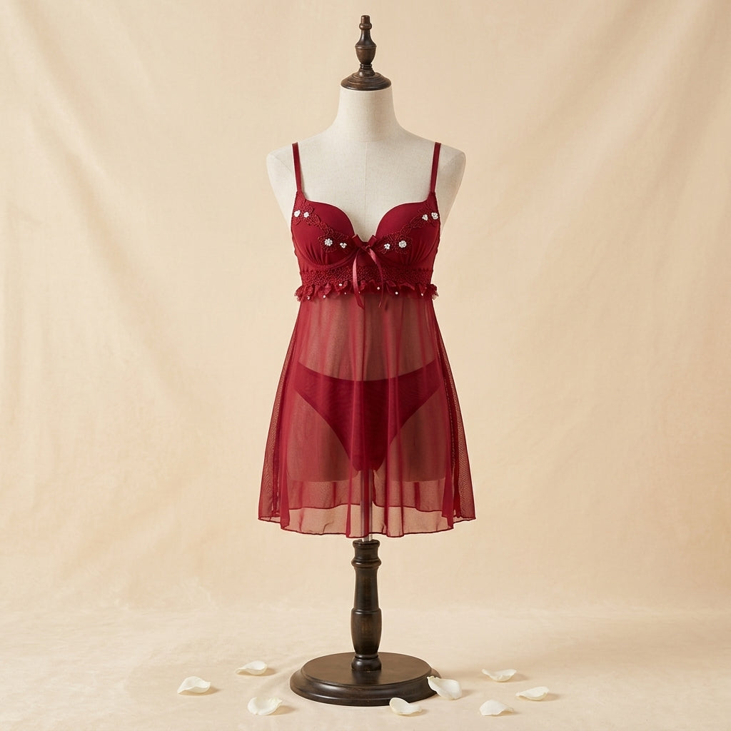 Soft Breeze Mesh Babydoll Sleepwear Set