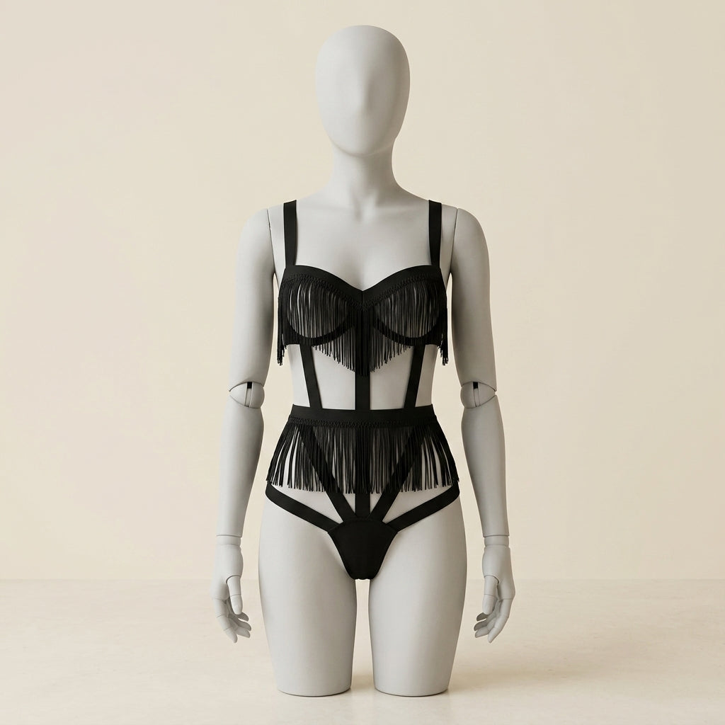 Noir Desire Fringe Intimate Lingerie Bodysuit
