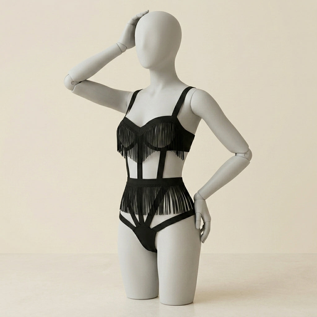 Noir Desire Fringe Intimate Lingerie Bodysuit