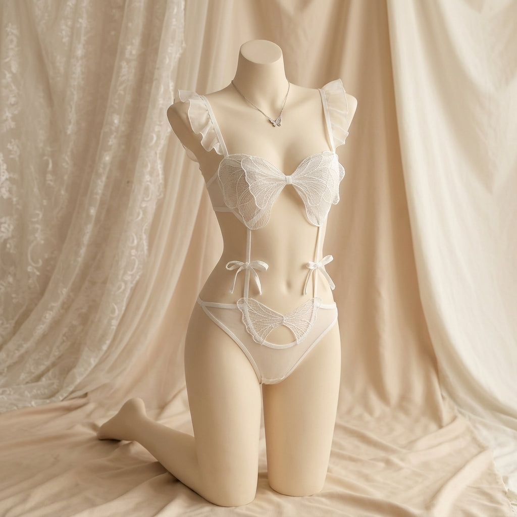 Midnight Fringe Mesh Lingerie Bodysuit Set