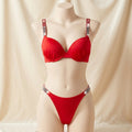 Premium Rhinestone "LOVE" Logo Strap Bra Set
