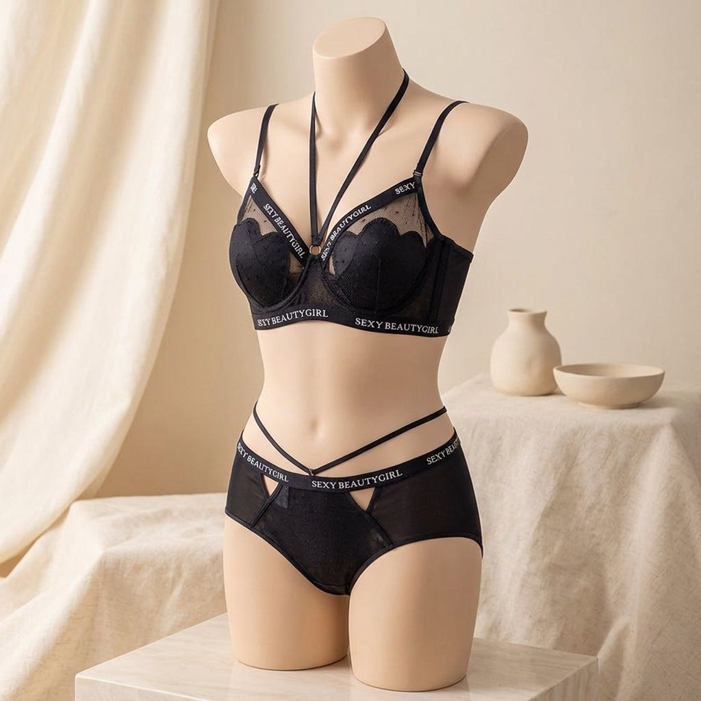 Shell-Detail Mesh Push-Up Bra and Panty Set