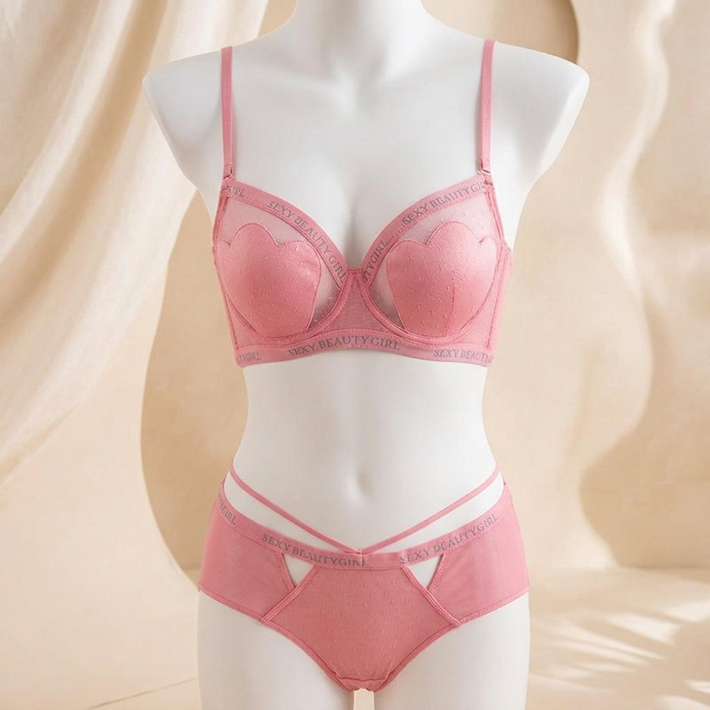 Shell-Detail Mesh Push-Up Bra and Panty Set