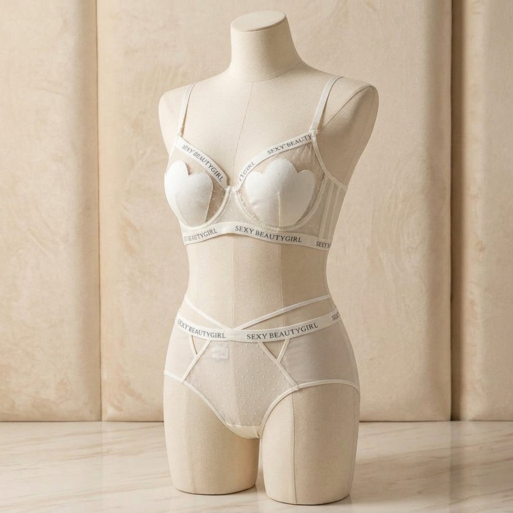 Shell-Detail Mesh Push-Up Bra and Panty Set