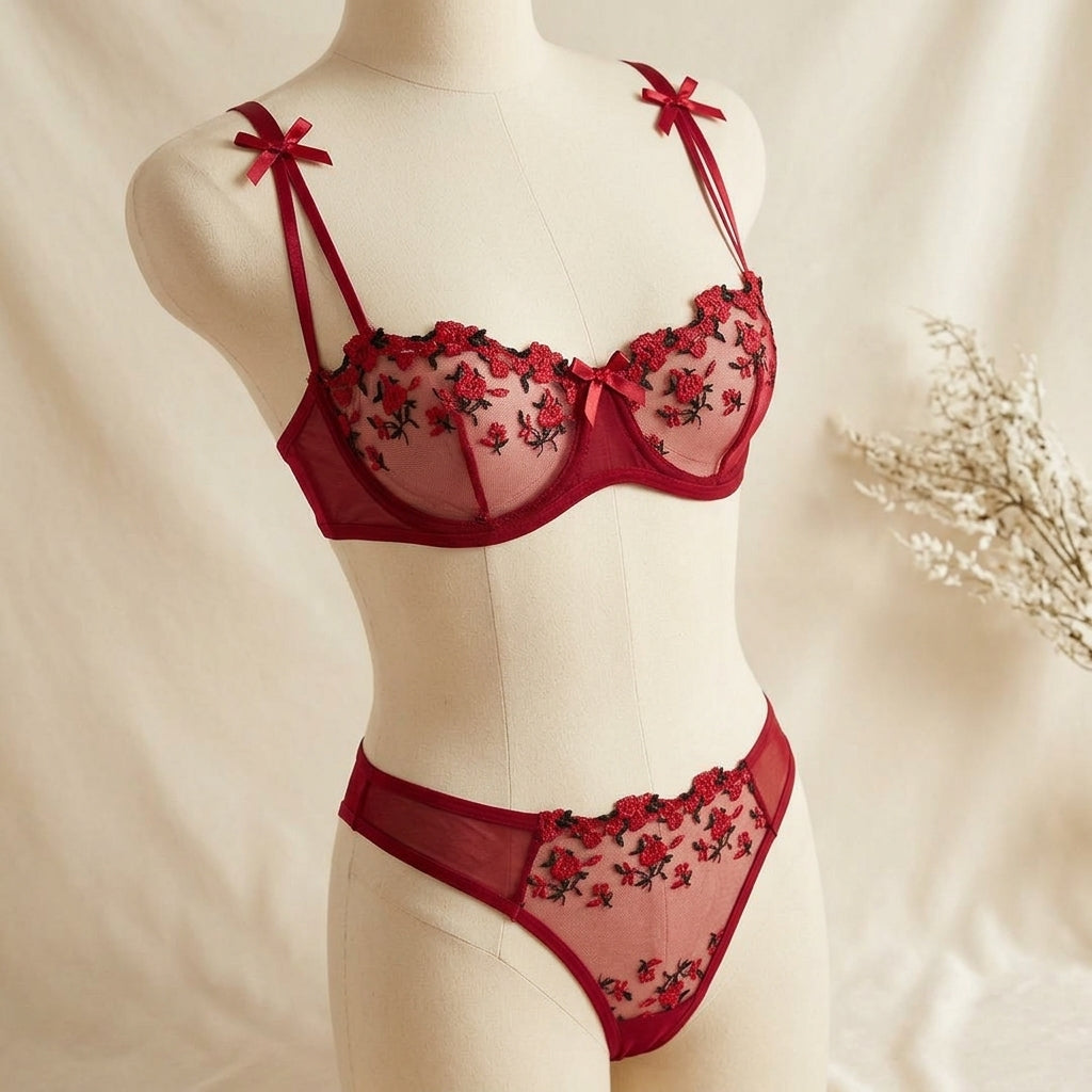 Blossom Charm Embroidered Non-Padded Lingerie Set