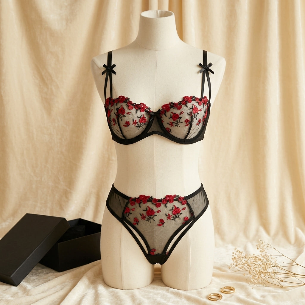 Blossom Charm Embroidered Non-Padded Lingerie Set