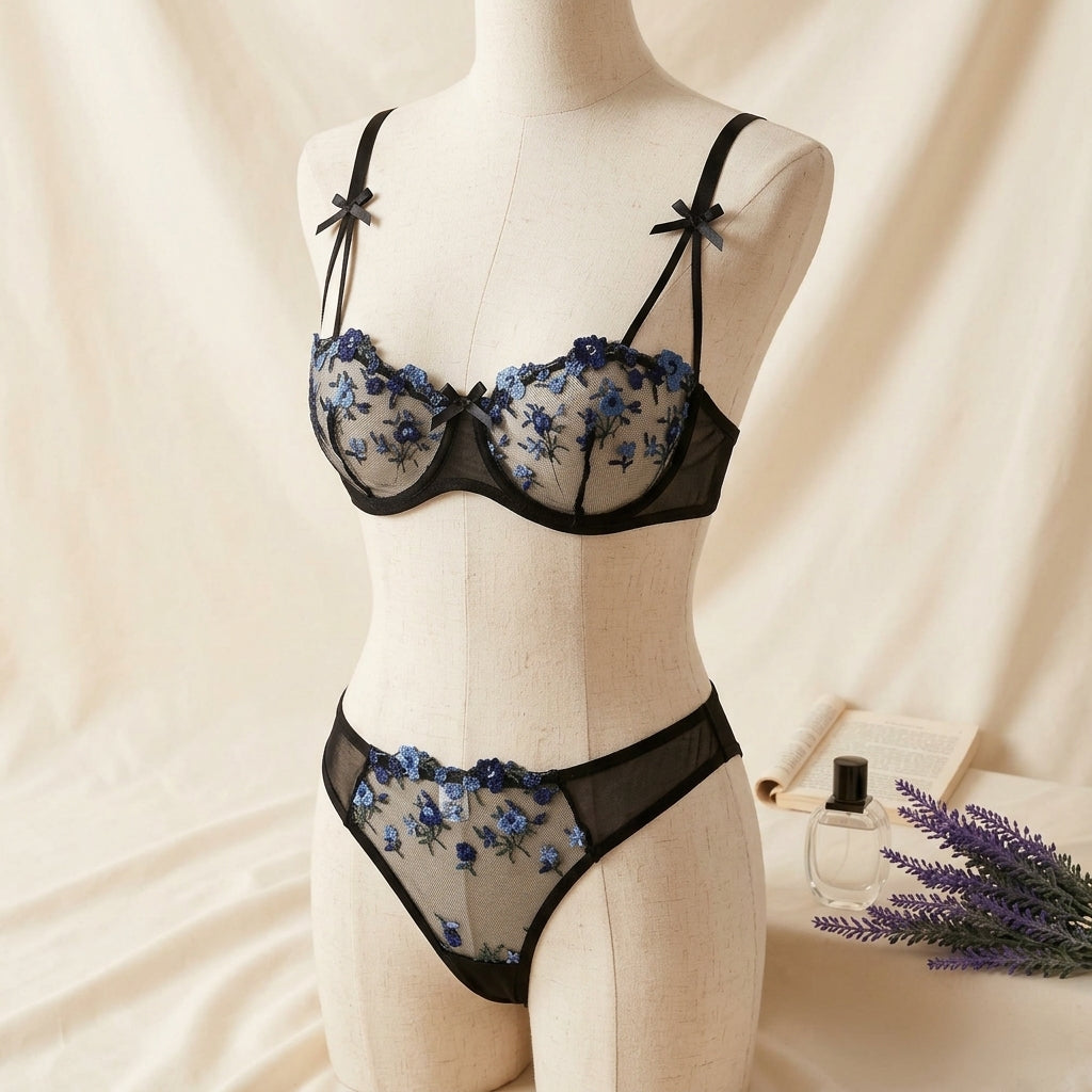 Blossom Charm Embroidered Non-Padded Lingerie Set