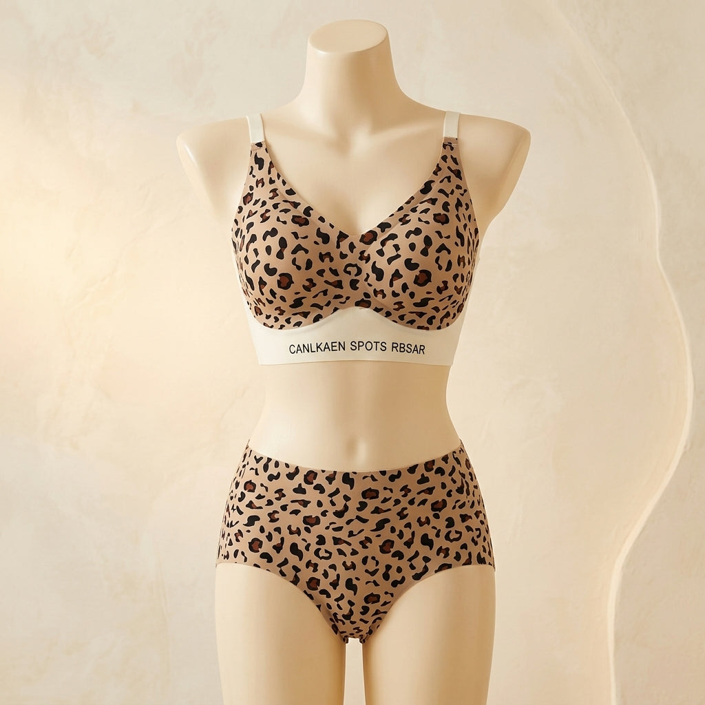 Ultra-Soft Animal Print Logo-Band Bralette Set
