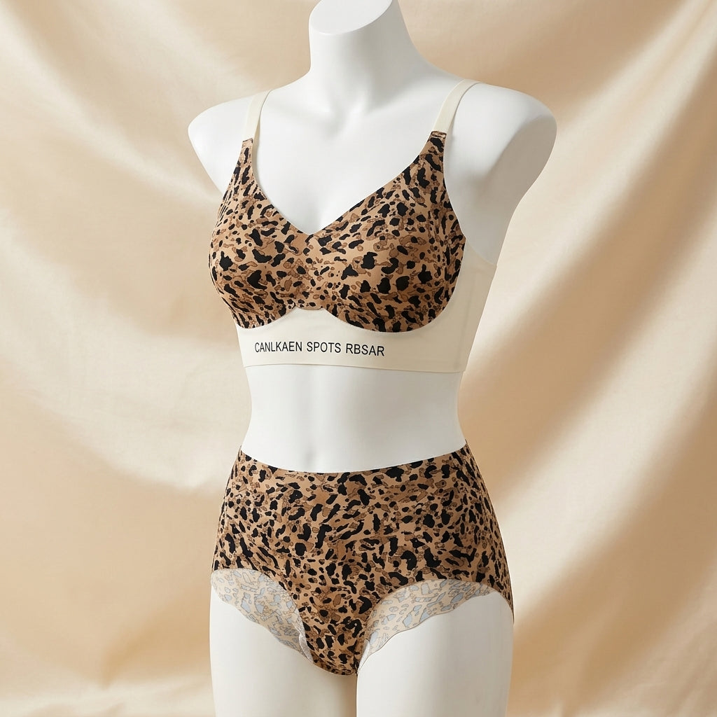 Ultra-Soft Animal Print Logo-Band Bralette Set