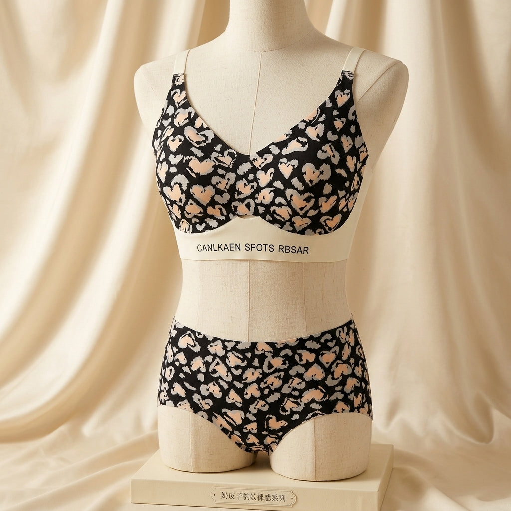 Ultra-Soft Animal Print Logo-Band Bralette Set