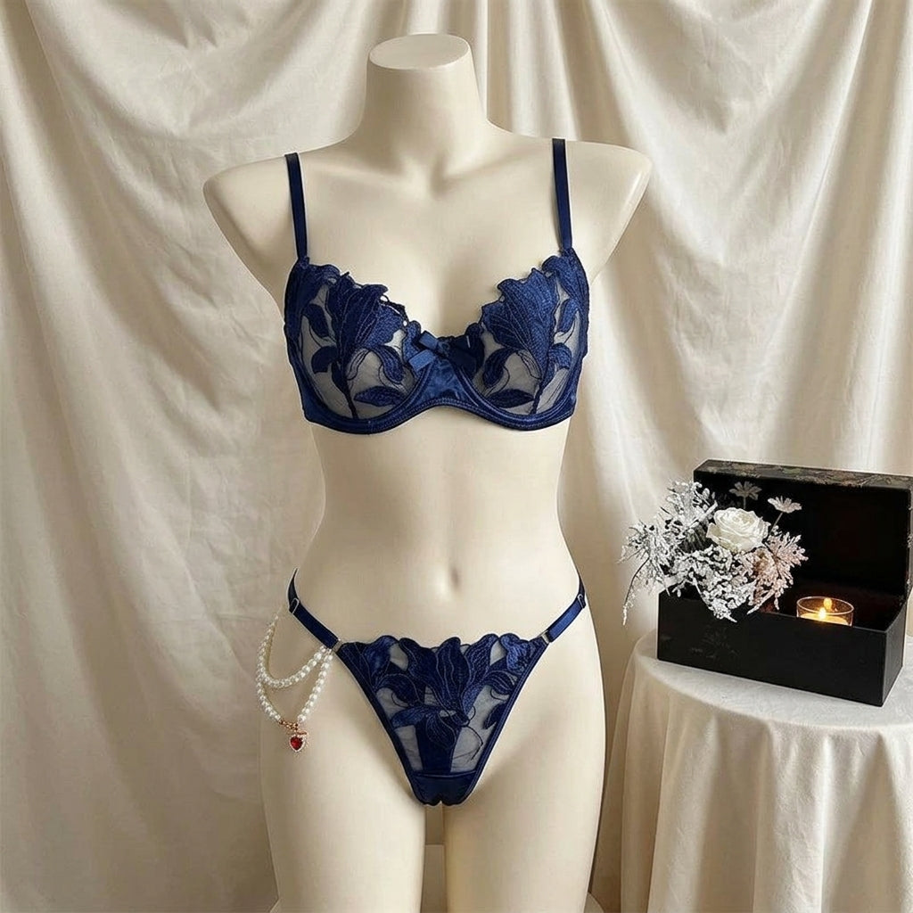 Luxury Floral Embroidered Underwire Lingerie Set