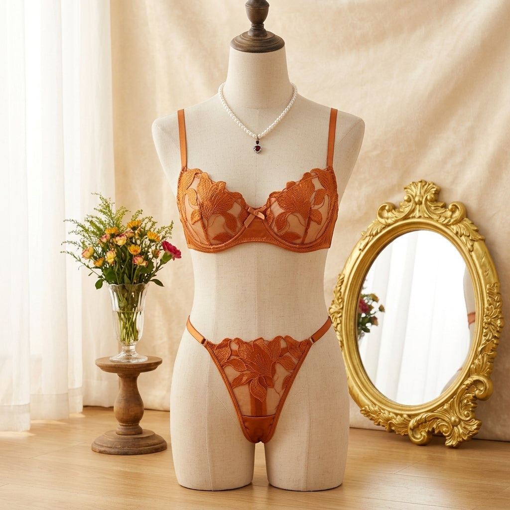 Luxury Floral Embroidered Underwire Lingerie Set