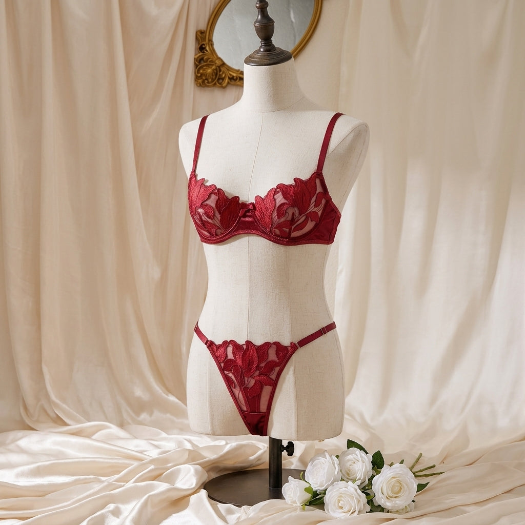 Luxury Floral Embroidered Underwire Lingerie Set