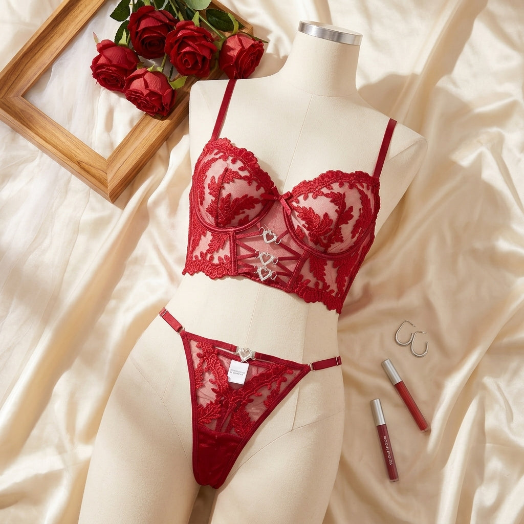 Midnight Bloom Luxury Floral Embroidered Lingerie Set