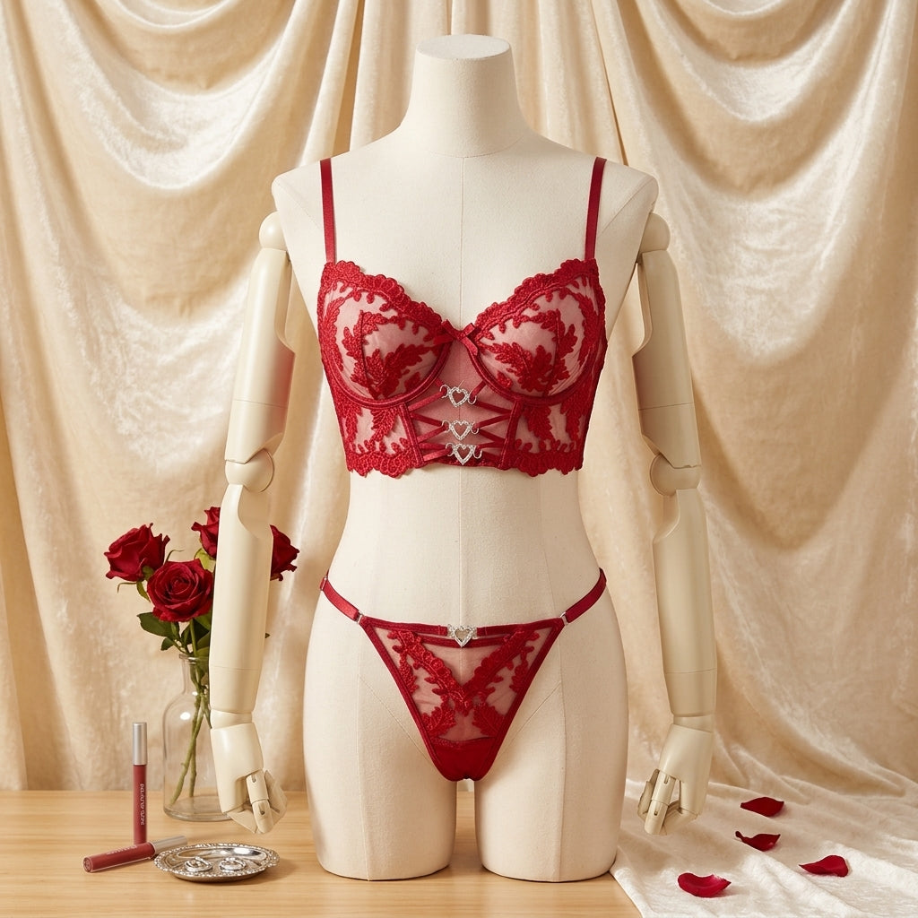 Midnight Bloom Luxury Floral Embroidered Lingerie Set