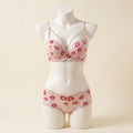 Playful Kiss Print Lace Push-Up Bra Set