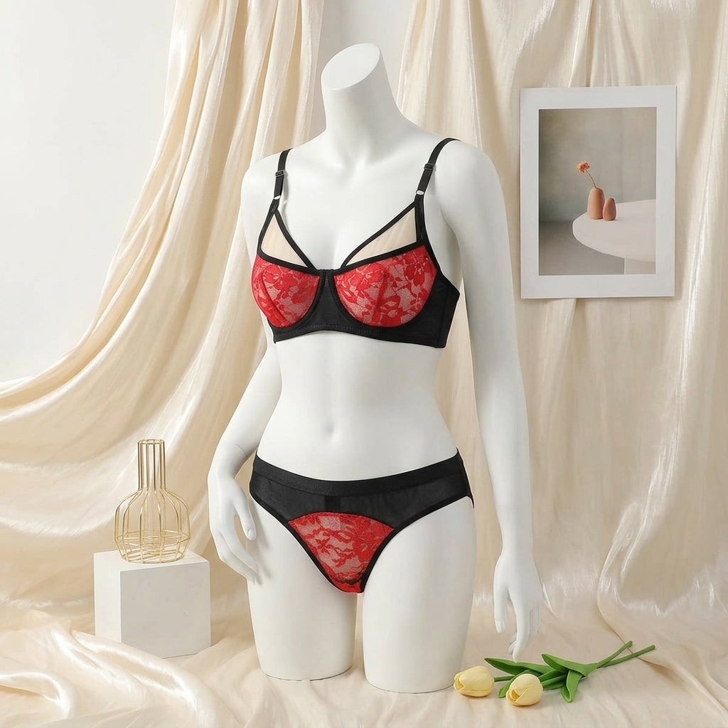 Ethereal Nude Lace Balconette & High-Cut Set