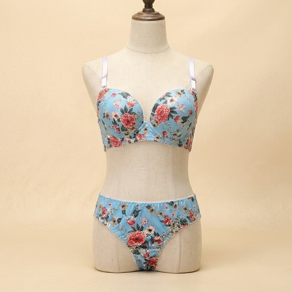 Romantic Rose Bloom Underwire Lingerie Set