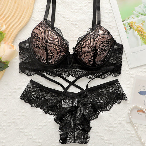 Allure Noir Strappy Lace Push-Up Set