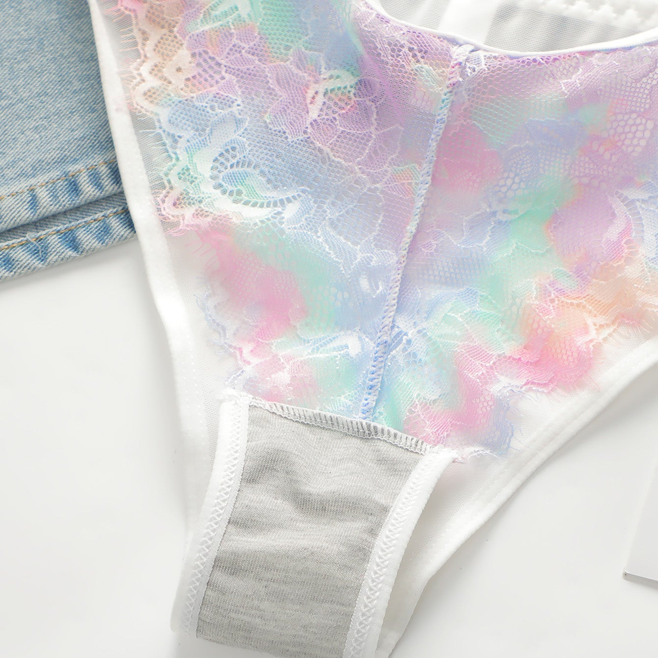Radiant Rainbow Gradient Lace Halter Lingerie Set