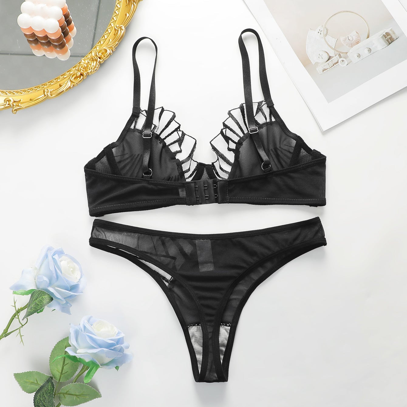 Nocturnal Butterfly Mesh & Lace Lingerie Set
