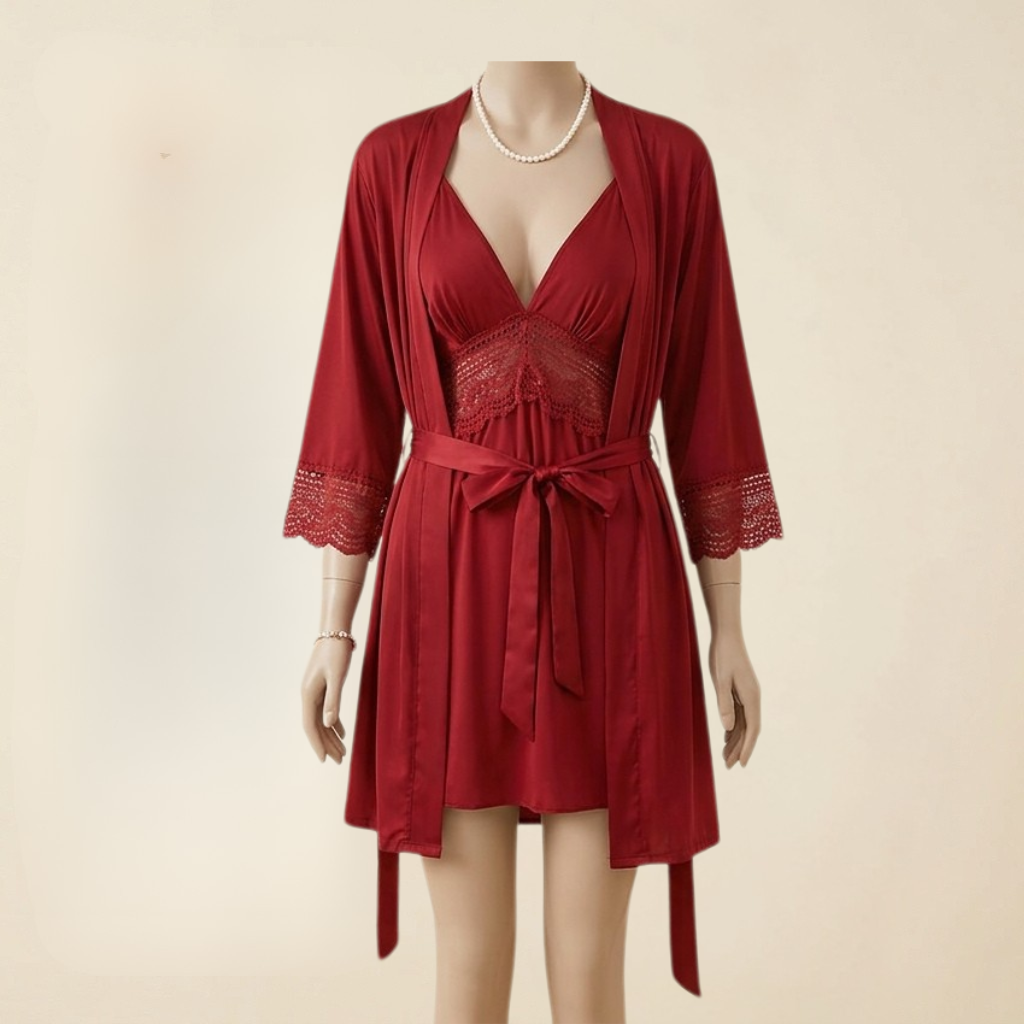 Luxury Satin Nightwear Lace Robe Set