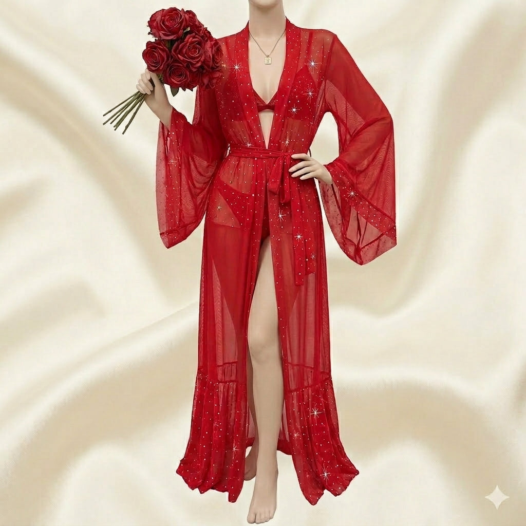 Dreamy Nightwear Shimmering Mesh Robe Set
