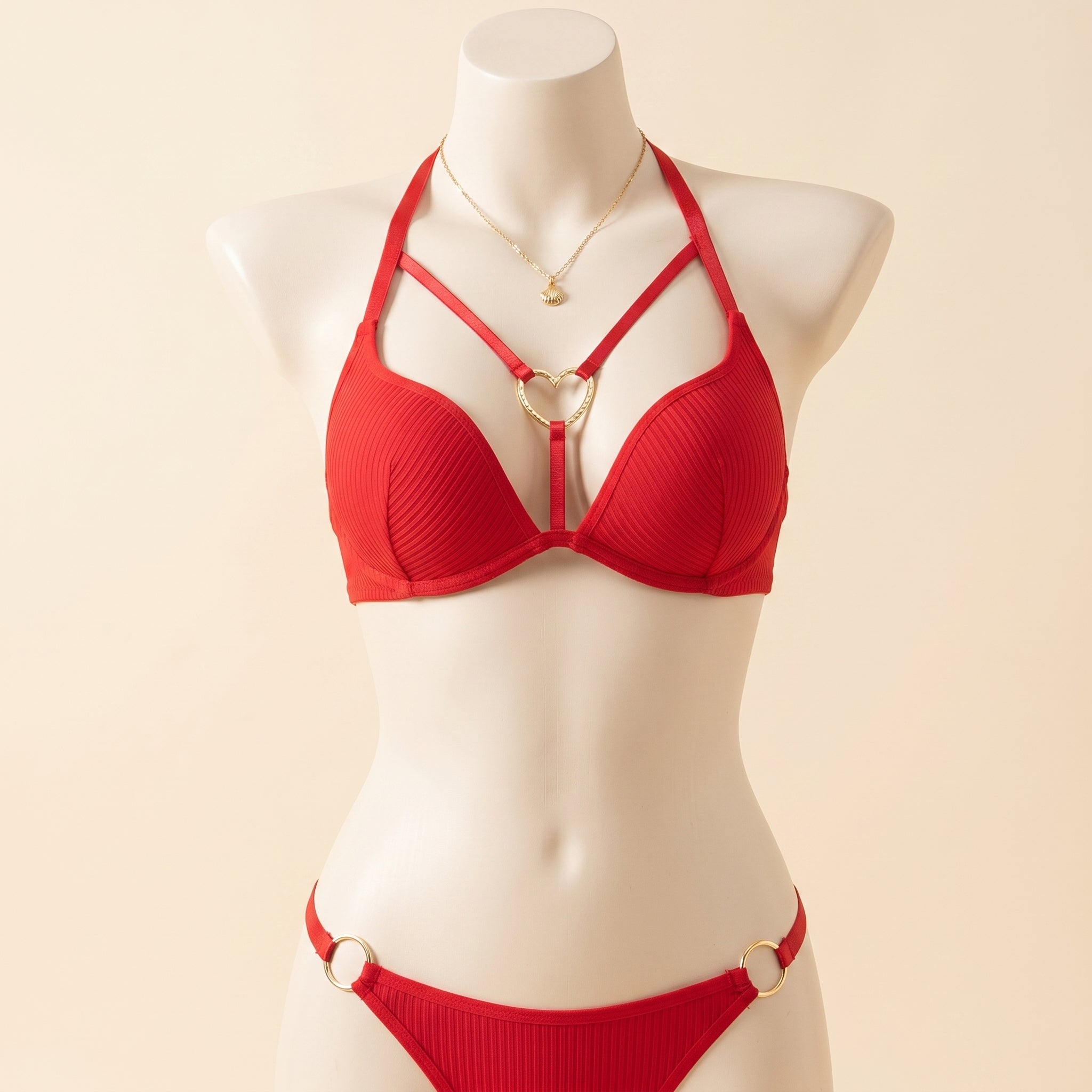 Radiant Heart-Ring Strappy Push-Up Lingerie Set