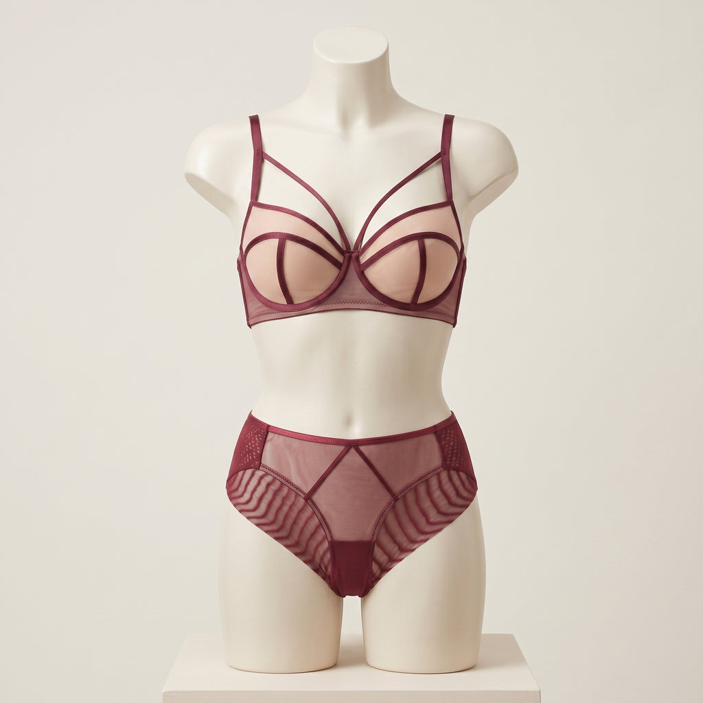 Midnight Lace: Hollow-Out Strappy Underwire Bra & Panty Set