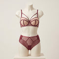 Midnight Lace: Hollow-Out Strappy Underwire Bra & Panty Set