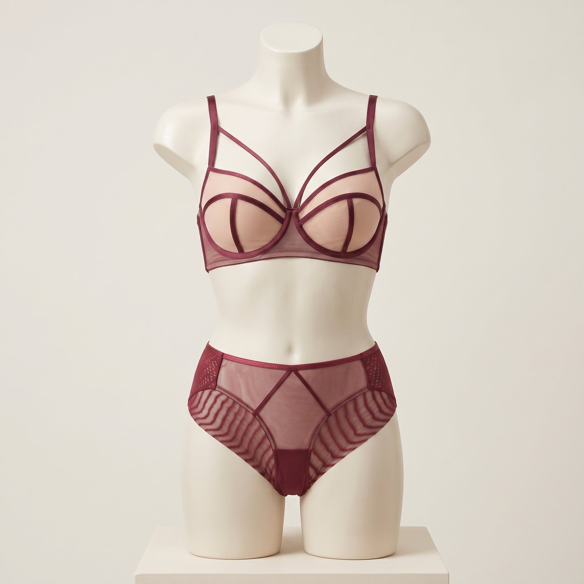 Midnight Lace: Hollow-Out Strappy Underwire Bra & Panty Set
