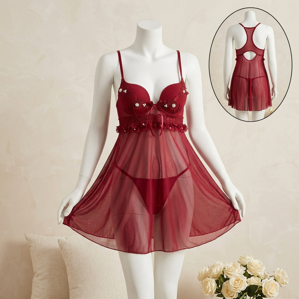 Soft Breeze Mesh Babydoll Sleepwear Set