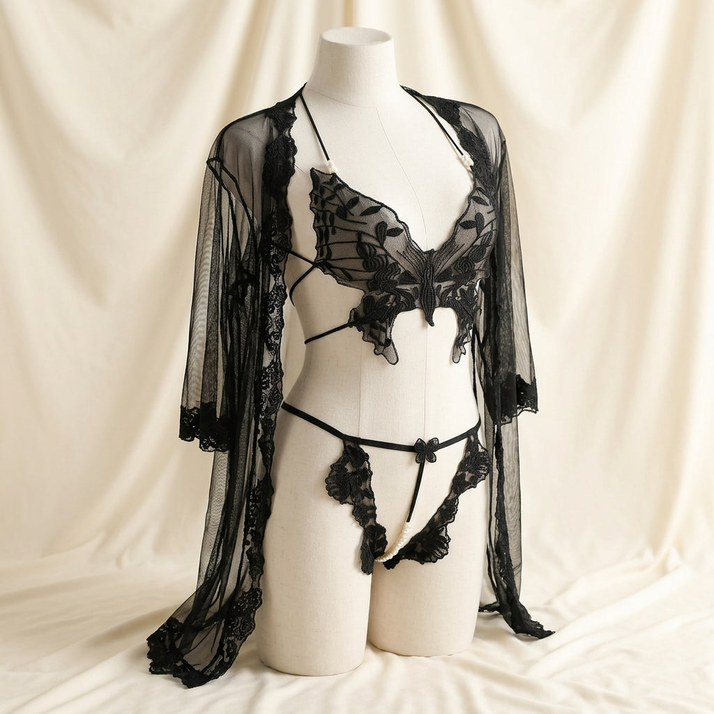 Butterfly Obsession Lace Kimono Set With Pearl