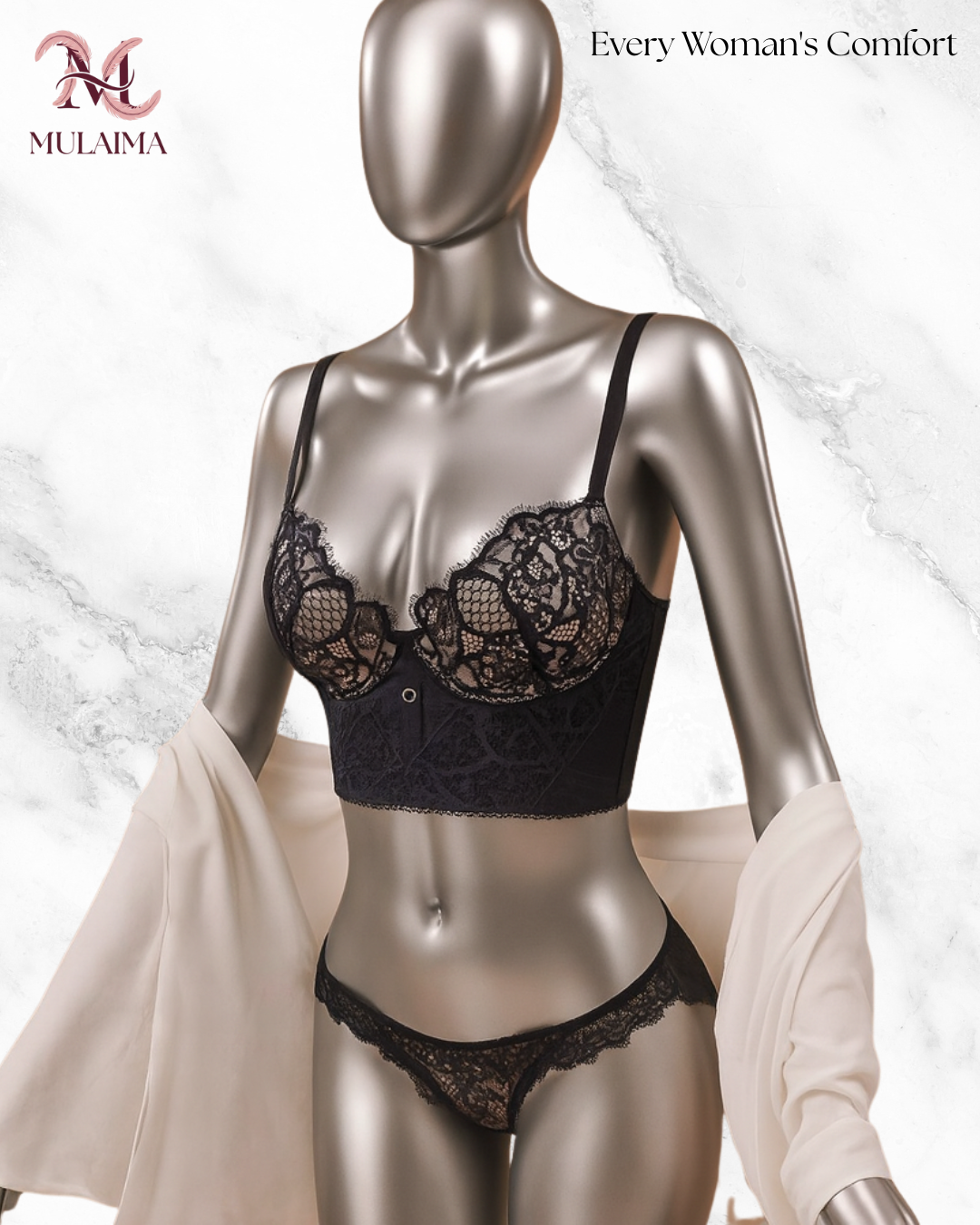 Mulaima Midnight Lace Lingerie Set – BlackRose