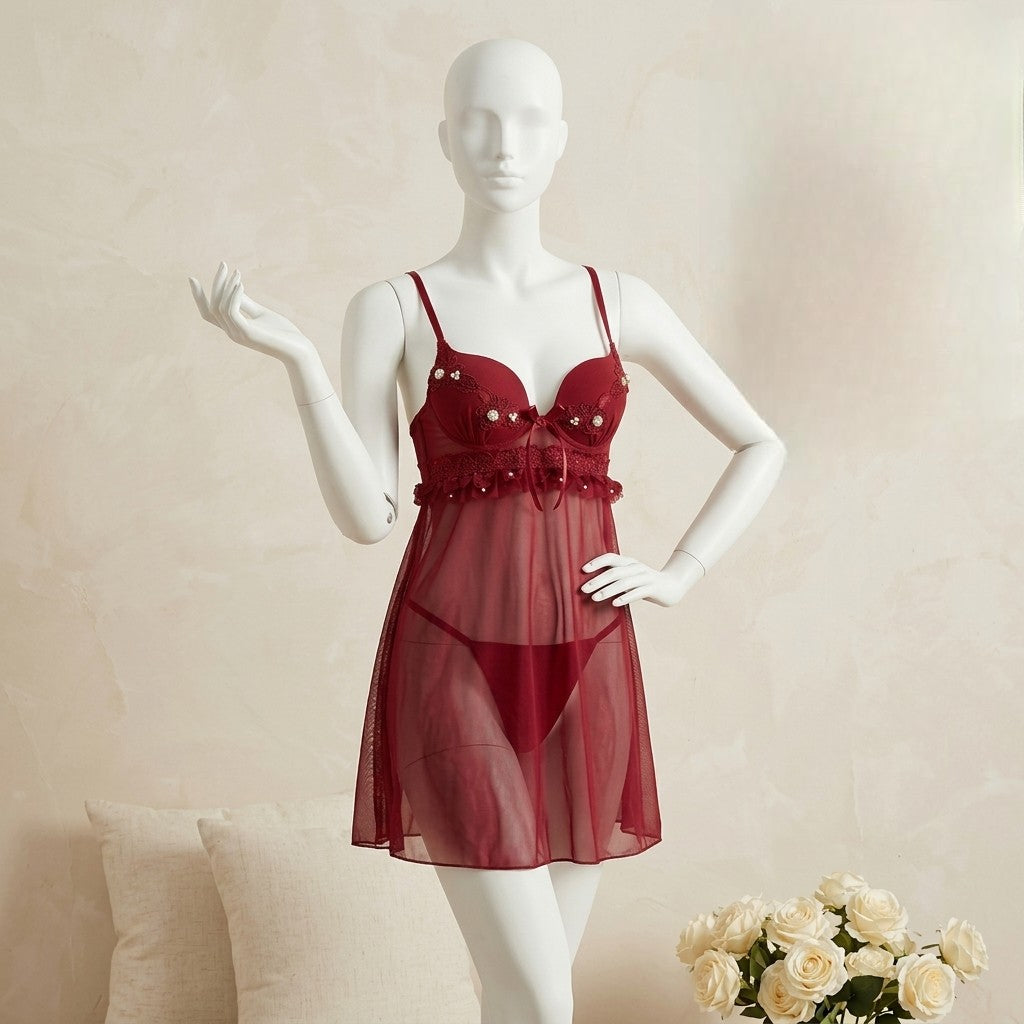 Soft Breeze Mesh Babydoll Sleepwear Set