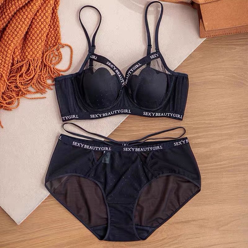 Shell-Detail Mesh Push-Up Bra and Panty Set