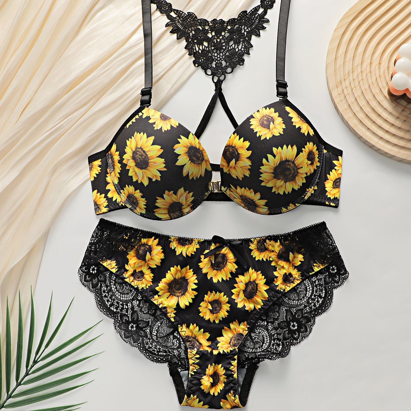 Radiant Sunflower Lace & Strappy Set