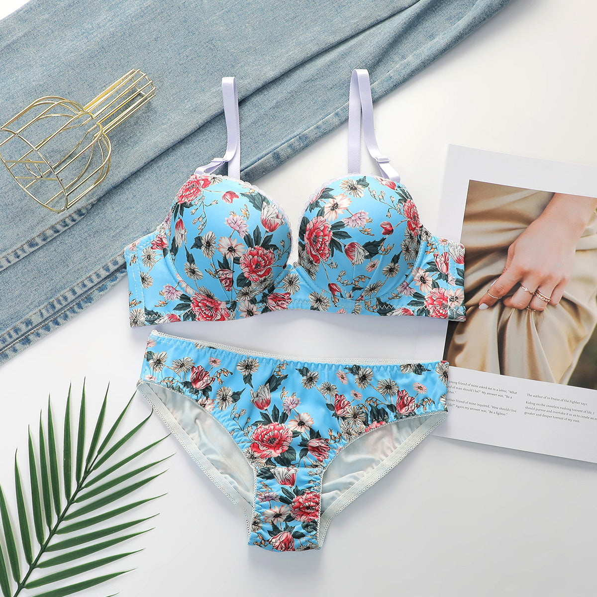 Romantic Rose Bloom Underwire Lingerie Set