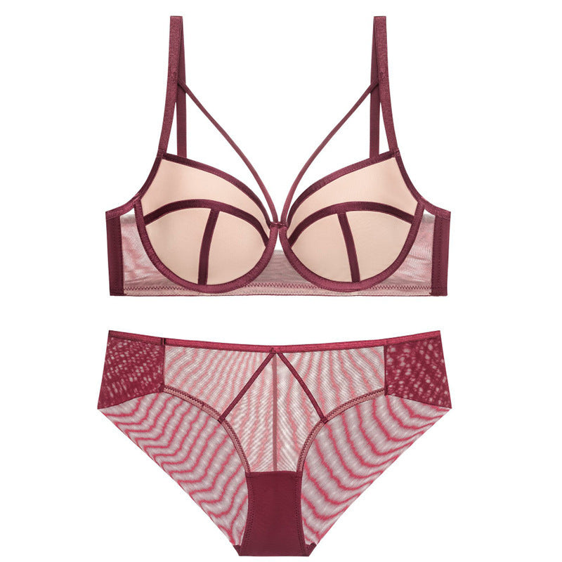 Midnight Lace: Hollow-Out Strappy Underwire Bra & Panty Set