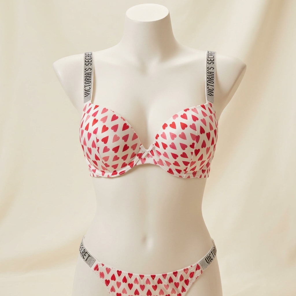Luxury Heart & Leopard Print Bra and Panty Set