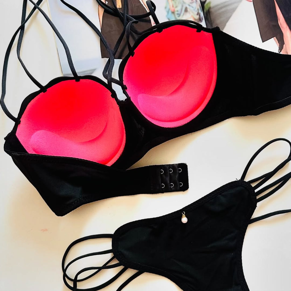Sultry Strappy Cross-Back Push-Up Lingerie Set