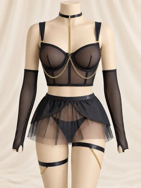 5 Piece Fairy Babydoll Set with Suspender Belt