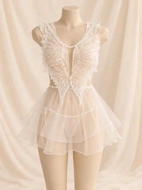 Angel Wing Backless Sheer Dress