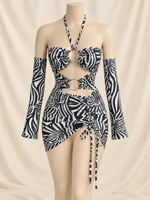 Animal Print V-Neck Wrap Hip Dress