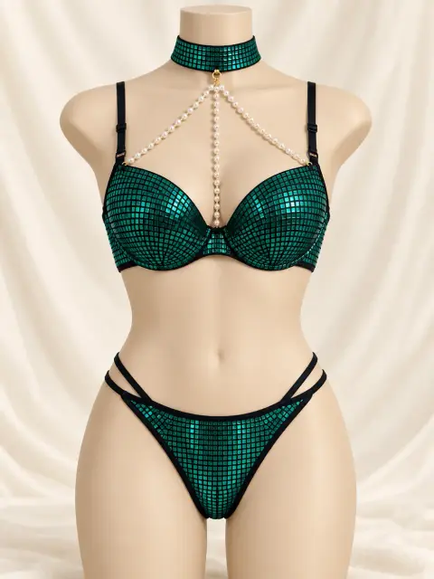 Beaded Shimmer Bra Set (view 3)