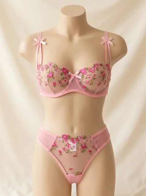 Blossom Embroidered Non-Padded Wired Bra and Panty Set